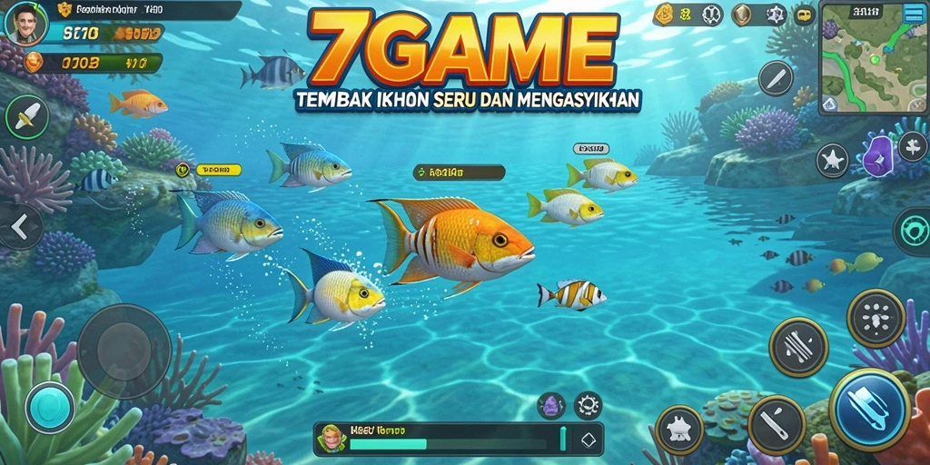 Screenshot gameplay 7GAME menampilkan aksi menembak ikan yang seru.