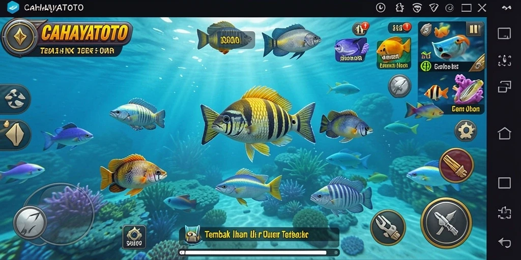 Tampilan gameplay seru di CAHAYATOTO saat menembak ikan besar.