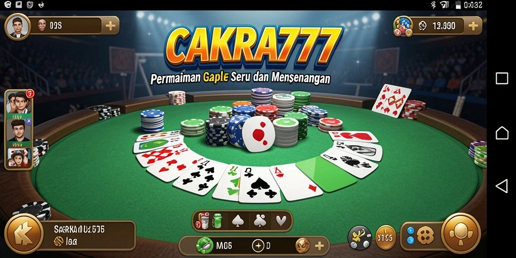 Tampilan utama gameplay CAKRA777 dengan gaya permainan Gaple yang seru.