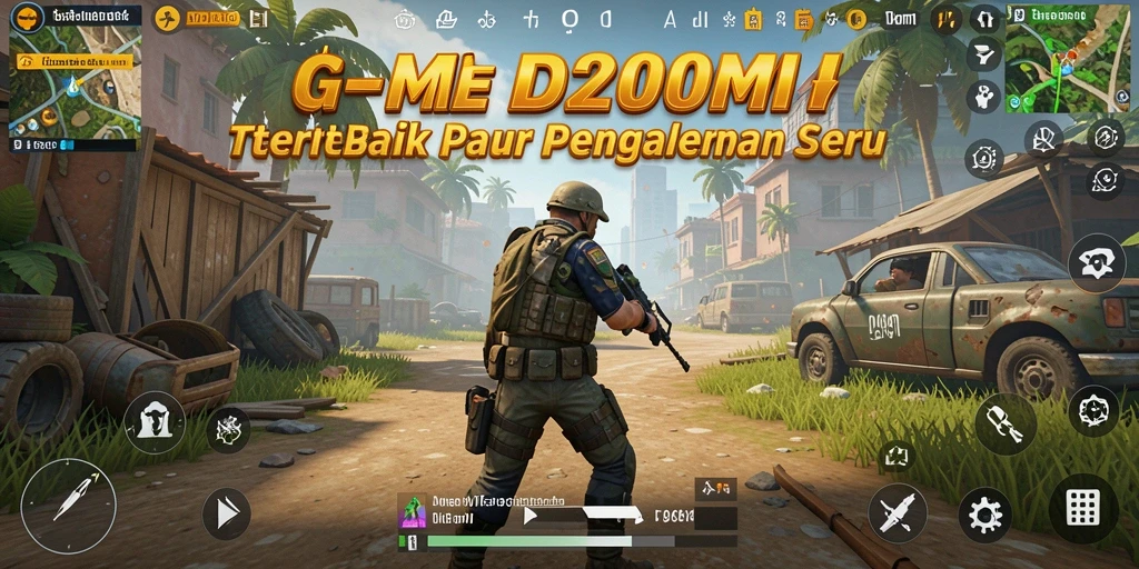 Screenshot gameplay D200M menampilkan aksi Battle Royale yang mendebarkan.
