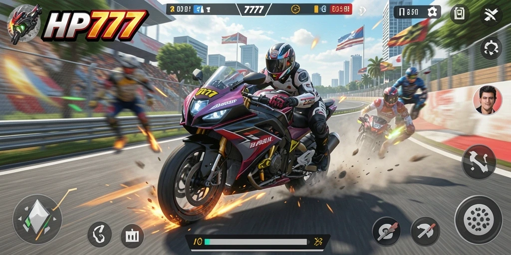 Screenshot HP777 menunjukkan aksi balap motor yang mendebarkan dan grafis yang menakjubkan.