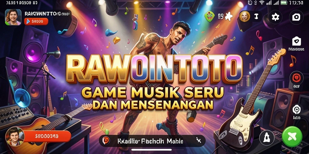 Screenshot gameplay RAWONTOTO menampilkan pemain beraksi dengan alat musik virtual.